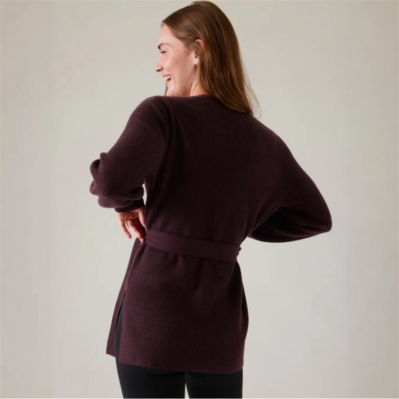 Athleta Alpine Wrap Sweater in Spiced Cabernet Merino Wool/Cashmere Sz S - Picture 4 of 14
